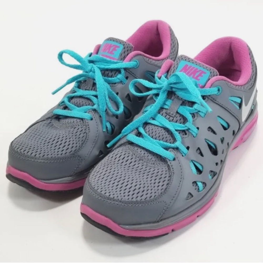 Size 10 - Nike Dual Fusion Run 2 Gray pink 599564-002 with blue laces
